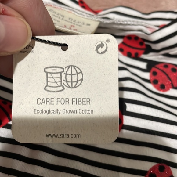Zara 6 black white stripe ted glitter ladybugs short sleeve t shirt hip knot nwt - Picture 4 of 9